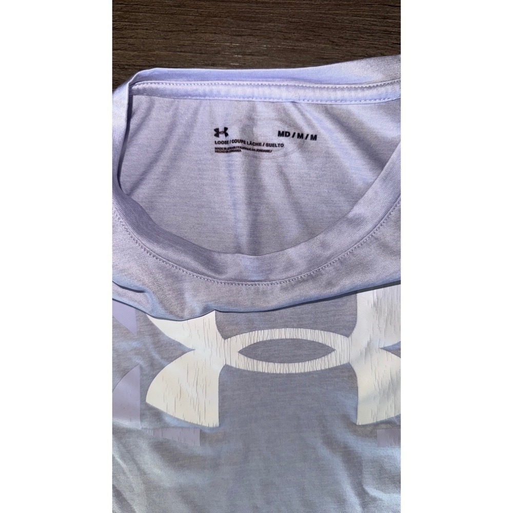 Under Armour Womens Big Logo Short Sleeve T-Shirt Lavender Purple Medium Loose - Picture 2 of 5